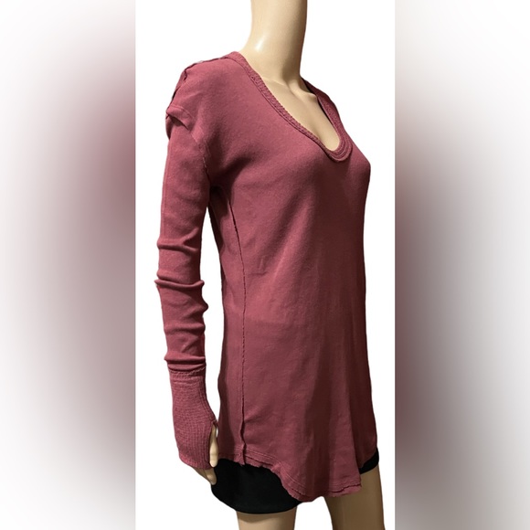 We The Free People Colby Long Sleeve Oversized Scoop Neck  Tee Plum XS NWoT - Picture 7 of 13